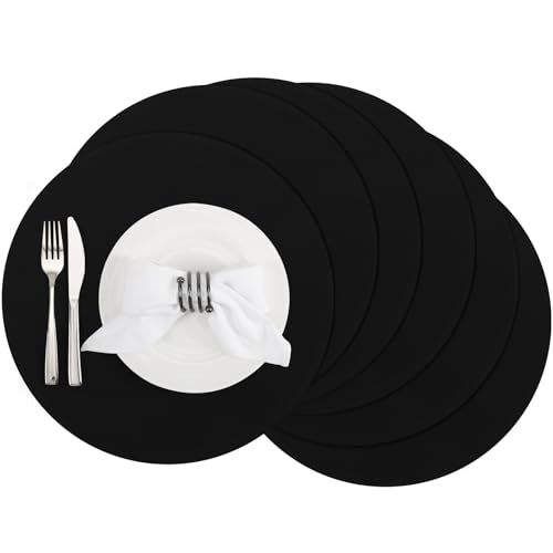 Banchif Tischsets, Durchmesser 38cm Leinenimitat Platzsets Abwaschbar rutschfeste Tischsets Platzsets Doppelseitigen Platzdecken 6er Set (Schwarz, Rund Satz von 6) von Banchif
