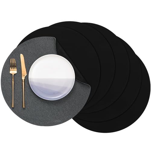 Banchif Tischsets, Durchmesser 38cm Leinenimitat Platzsets Abwaschbar rutschfeste Tischsets Platzsets Doppelseitigen Platzdecken (Grau-Schwarz, Rund Satz von 6) Banchif Tischsets, Durchmesser 38cm Leinenimitat Platzsets Abwaschbar rutschfeste Tischsets Platzsets Doppelseitigen Platzdecken (Grau-Schwarz, Rund Satz von 6) von Banchif