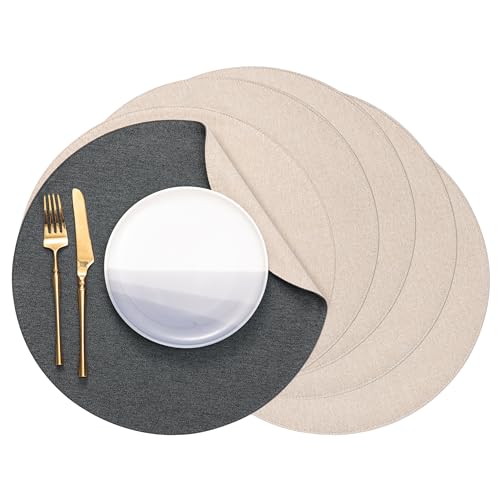 Banchif Tischsets, Durchmesser 38cm Leinenimitat Platzsets Abwaschbar rutschfeste Tischsets Platzsets Doppelseitigen Platzdecken (Grau-Beige, Rund Satz von 6) Banchif Tischsets, Durchmesser 38cm Leinenimitat Platzsets Abwaschbar rutschfeste Tischsets Platzsets Doppelseitigen Platzdecken (Grau-Beige, Rund Satz von 6) von Banchif