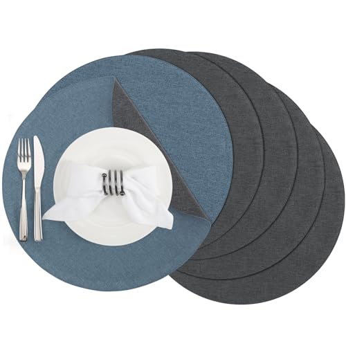 Banchif Tischsets, Durchmesser 38cm Leinenimitat Platzsets Abwaschbar rutschfeste Tischsets Platzsets Doppelseitigen Platzdecken (Grau-Blau, Rund Satz von 6) Banchif Tischsets, Durchmesser 38cm Leinenimitat Platzsets Abwaschbar rutschfeste Tischsets Platzsets Doppelseitigen Platzdecken (Grau-Blau, Rund Satz von 6) von Banchif