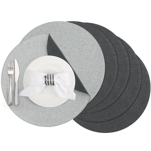 Banchif Tischsets, Durchmesser 38cm Leinenimitat Platzsets Abwaschbar rutschfeste Tischsets Platzsets Doppelseitigen Platzdecken (HellGrau-Grau, Rund Satz von 6) Banchif Tischsets, Durchmesser 38cm Leinenimitat Platzsets Abwaschbar rutschfeste Tischsets Platzsets Doppelseitigen Platzdecken (HellGrau-Grau, Rund Satz von 6) von Banchif