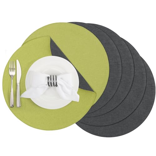 Banchif Tischsets, Durchmesser 38cm Leinenimitat Platzsets Abwaschbar rutschfeste Tischsets Platzsets Doppelseitigen Platzdecken (Grün-Grau, Rund Satz von 6) Banchif Tischsets, Durchmesser 38cm Leinenimitat Platzsets Abwaschbar rutschfeste Tischsets Platzsets Doppelseitigen Platzdecken (Grün-Grau, Rund Satz von 6) von Banchif