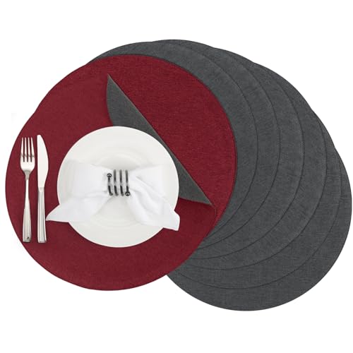 Banchif Tischsets, Durchmesser 38cm Leinenimitat Platzsets Abwaschbar rutschfeste Tischsets Platzsets Doppelseitigen Platzdecken (Rot-Grau, Rund Satz von 8) Banchif Tischsets, Durchmesser 38cm Leinenimitat Platzsets Abwaschbar rutschfeste Tischsets Platzsets Doppelseitigen Platzdecken (Rot-Grau, Rund Satz von 8) von Banchif