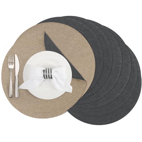 Banchif Tischsets, Durchmesser 38cm Leinenimitat Platzsets Abwaschbar rutschfeste Tischsets Platzsets Doppelseitigen Platzdecken (Grau-hell Brown, Rund Satz von 8) Banchif Tischsets, Durchmesser 38cm Leinenimitat Platzsets Abwaschbar rutschfeste Tischsets Platzsets Doppelseitigen Platzdecken (Grau-hell Brown, Rund Satz von 8) von Banchif