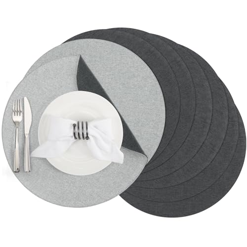 Banchif Tischsets, Durchmesser 38cm Leinenimitat Platzsets Abwaschbar rutschfeste Tischsets Platzsets Doppelseitigen Platzdecken (HellGrau-Grau, Rund Satz von 8) Banchif Tischsets, Durchmesser 38cm Leinenimitat Platzsets Abwaschbar rutschfeste Tischsets Platzsets Doppelseitigen Platzdecken (HellGrau-Grau, Rund Satz von 8) von Banchif