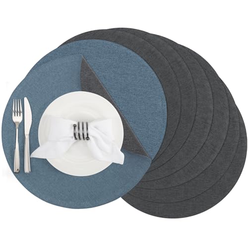 Banchif Tischsets, Durchmesser 38cm Leinenimitat Platzsets Abwaschbar rutschfeste Tischsets Platzsets Doppelseitigen Platzdecken (Grau-Blau, Rund Satz von 8) Banchif Tischsets, Durchmesser 38cm Leinenimitat Platzsets Abwaschbar rutschfeste Tischsets Platzsets Doppelseitigen Platzdecken (Grau-Blau, Rund Satz von 8) von Banchif