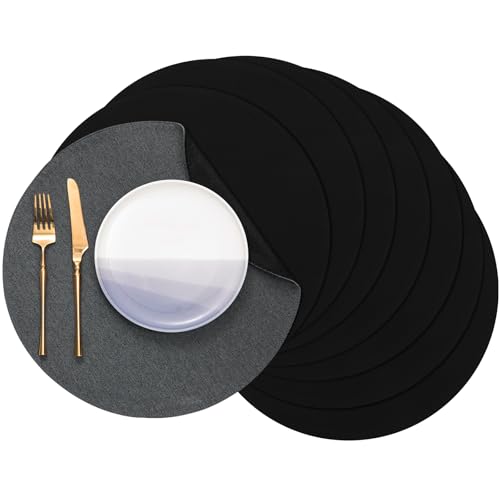 Banchif Tischsets, Durchmesser 38cm Leinenimitat Platzsets Abwaschbar rutschfeste Tischsets Platzsets Doppelseitigen Platzdecken (Grau-Schwarz, Rund Satz von 8) Banchif Tischsets, Durchmesser 38cm Leinenimitat Platzsets Abwaschbar rutschfeste Tischsets Platzsets Doppelseitigen Platzdecken (Grau-Schwarz, Rund Satz von 8) von Banchif