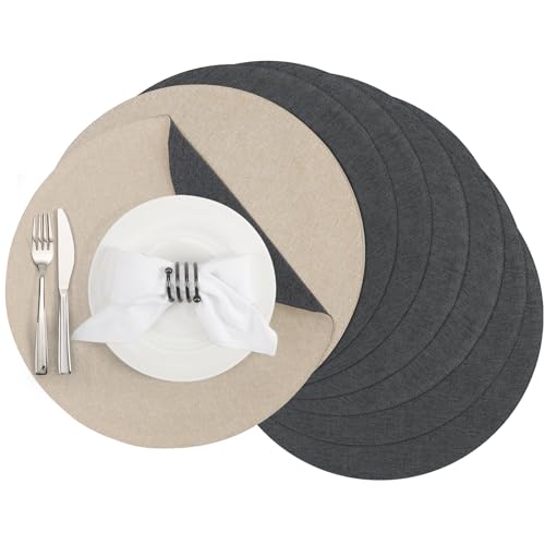 Banchif Tischsets, Durchmesser 38cm Leinenimitat Platzsets Abwaschbar rutschfeste Tischsets Platzsets Doppelseitigen Platzdecken (Grau-Beige, Rund Satz von 8) Banchif Tischsets, Durchmesser 38cm Leinenimitat Platzsets Abwaschbar rutschfeste Tischsets Platzsets Doppelseitigen Platzdecken (Grau-Beige, Rund Satz von 8) von Banchif