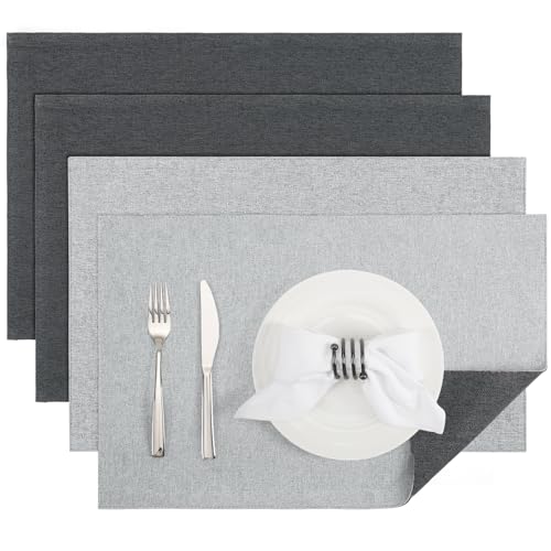 Banchif Platzsets Leinenimitat Tischsets Abwaschbar Tischsets Doppelseitigen Platzsets Stoff Platzdecken maschinenwaschbar 30 x 45 cm (HellGrau-Grau, Rechteckig Satz von 4) von Banchif