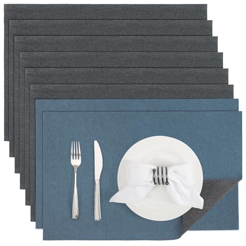 Banchif Platzsets Leinenimitat Tischsets Abwaschbar Tischsets Doppelseitigen Platzsets Stoff Platzdecken maschinenwaschbar 30 x 45 cm (Grau-Blau, Rechteckig Satz von 8) von Banchif