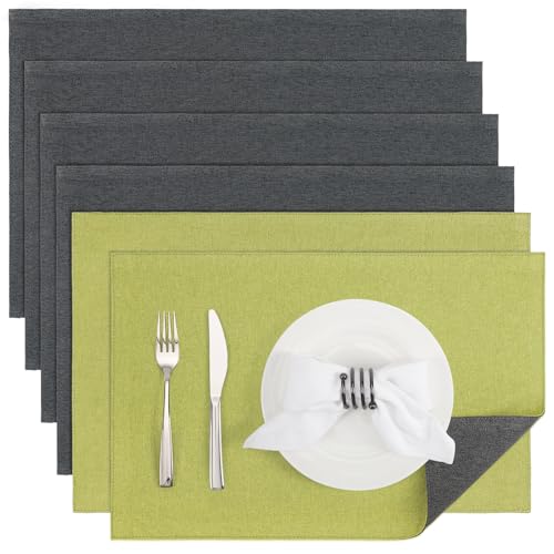 Banchif Platzsets Leinenimitat Tischsets Abwaschbar Tischsets Doppelseitigen Platzsets Stoff Platzdecken maschinenwaschbar 30 x 45 cm (Grün-Grau, Rechteckig Satz von 6) von Banchif