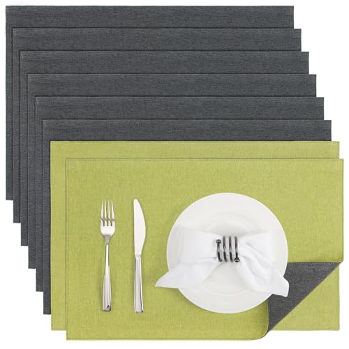 Banchif Platzsets Leinenimitat Tischsets Abwaschbar Tischsets Doppelseitigen Platzsets Stoff Platzdecken maschinenwaschbar 30 x 45 cm (Grün-Grau, Rechteckig Satz von 8) von Banchif