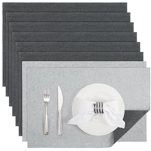 Banchif Platzsets Leinenimitat Tischsets Abwaschbar Tischsets Doppelseitigen Platzsets Stoff Platzdecken maschinenwaschbar 30 x 45 cm (HellGrau-Grau, Rechteckig Satz von 8) von Banchif