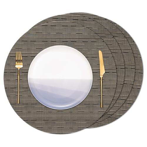 Banchif Tischsets Rund, Tischsets Abwaschbar 4er Set Platzdeckchen PVC Rund rutschfest Platzsets Abwischbar Gewebte Vinyl Platzsets Durchmesser 38 cm, Schwarz Gold Banchif Tischsets Rund, Tischsets Abwaschbar 4er Set Platzdeckchen PVC Rund rutschfest Platzsets Abwischbar Gewebte Vinyl Platzsets Durchmesser 38 cm, Schwarz Gold von Banchif