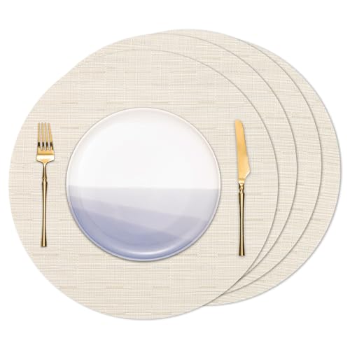 Banchif Tischsets Rund, Tischsets Abwaschbar 4er Set Platzdeckchen PVC Rund rutschfest Platzsets Abwischbar Gewebte Vinyl Platzsets Durchmesser 38 cm, Beige Banchif Tischsets Rund, Tischsets Abwaschbar 4er Set Platzdeckchen PVC Rund rutschfest Platzsets Abwischbar Gewebte Vinyl Platzsets Durchmesser 38 cm, Beige von Banchif