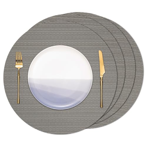 Banchif Tischsets Rund, Tischsets Abwaschbar 4er Set Platzdeckchen PVC Rund rutschfest Platzsets Abwischbar Gewebte Vinyl Platzsets Durchmesser 38 cm, Grau Banchif Tischsets Rund, Tischsets Abwaschbar 4er Set Platzdeckchen PVC Rund rutschfest Platzsets Abwischbar Gewebte Vinyl Platzsets Durchmesser 38 cm, Grau von Banchif