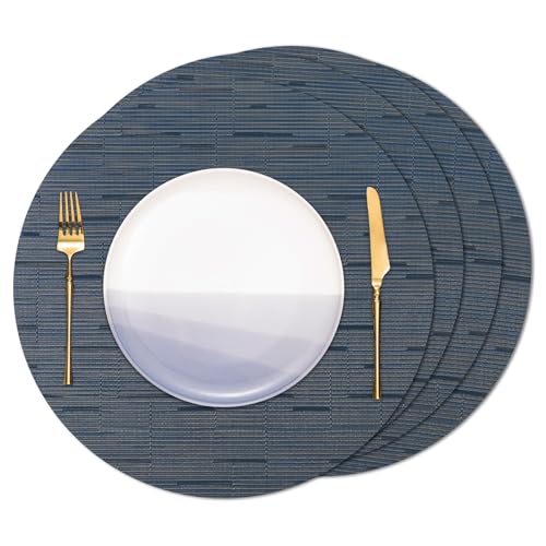 Banchif Tischsets Rund, Tischsets Abwaschbar 4er Set Platzdeckchen PVC Rund rutschfest Platzsets Abwischbar Gewebte Vinyl Platzsets Durchmesser 38 cm, Schwarz Dunkelblau Banchif Tischsets Rund, Tischsets Abwaschbar 4er Set Platzdeckchen PVC Rund rutschfest Platzsets Abwischbar Gewebte Vinyl Platzsets Durchmesser 38 cm, Schwarz Dunkelblau von Banchif