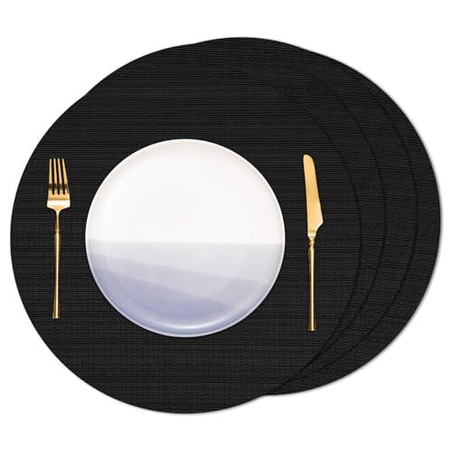 Banchif Tischsets Rund, Tischsets Abwaschbar 4er Set Platzdeckchen PVC Rund rutschfest Platzsets Abwischbar Gewebte Vinyl Platzsets Durchmesser 38 cm, Schwarz Banchif Tischsets Rund, Tischsets Abwaschbar 4er Set Platzdeckchen PVC Rund rutschfest Platzsets Abwischbar Gewebte Vinyl Platzsets Durchmesser 38 cm, Schwarz von Banchif