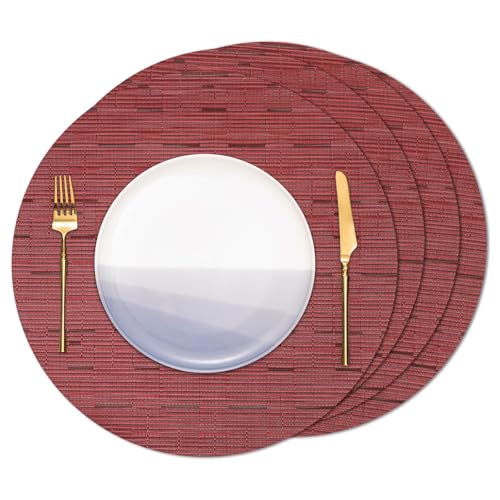 Banchif Tischsets Rund, Tischsets Abwaschbar 4er Set Platzdeckchen PVC Rund rutschfest Platzsets Abwischbar Gewebte Vinyl Platzsets Durchmesser 38 cm, Rot Banchif Tischsets Rund, Tischsets Abwaschbar 4er Set Platzdeckchen PVC Rund rutschfest Platzsets Abwischbar Gewebte Vinyl Platzsets Durchmesser 38 cm, Rot von Banchif