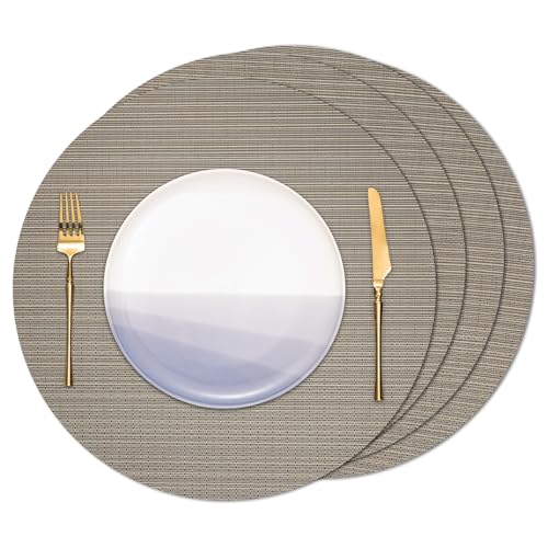 Banchif Tischsets Rund, Tischsets Abwaschbar 4er Set Platzdeckchen PVC Rund rutschfest Platzsets Abwischbar Gewebte Vinyl Platzsets Durchmesser 38 cm, Silber Gold Banchif Tischsets Rund, Tischsets Abwaschbar 4er Set Platzdeckchen PVC Rund rutschfest Platzsets Abwischbar Gewebte Vinyl Platzsets Durchmesser 38 cm, Silber Gold von Banchif