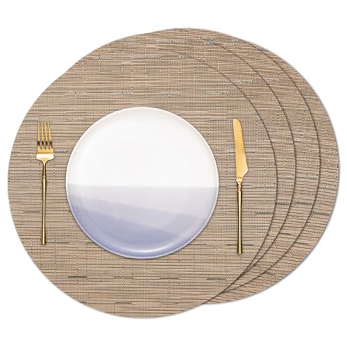 Banchif Tischsets Rund, Tischsets Abwaschbar 4er Set Platzdeckchen PVC Rund rutschfest Platzsets Abwischbar Gewebte Vinyl Platzsets Durchmesser 38 cm, Braun Banchif Tischsets Rund, Tischsets Abwaschbar 4er Set Platzdeckchen PVC Rund rutschfest Platzsets Abwischbar Gewebte Vinyl Platzsets Durchmesser 38 cm, Braun von Banchif