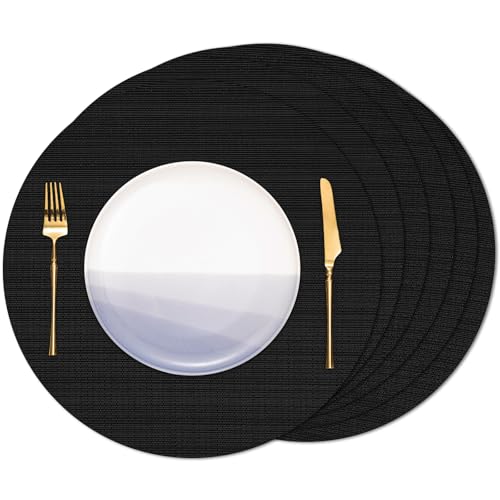 Banchif Tischsets Rund, Tischsets Abwaschbar 6er Set Platzdeckchen PVC Rund rutschfest Platzsets Abwischbar Gewebte Vinyl Platzsets Durchmesser 38 cm, Schwarz Banchif Tischsets Rund, Tischsets Abwaschbar 6er Set Platzdeckchen PVC Rund rutschfest Platzsets Abwischbar Gewebte Vinyl Platzsets Durchmesser 38 cm, Schwarz von Banchif