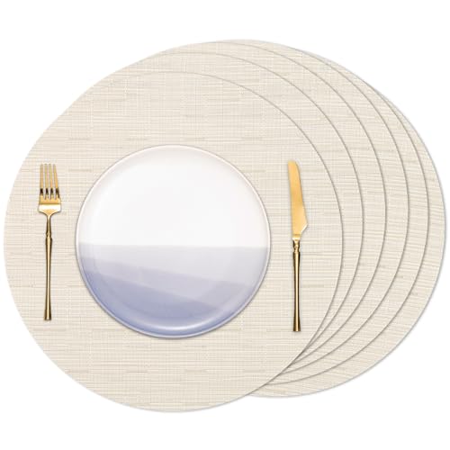 Banchif Tischsets Rund, Tischsets Abwaschbar 6er Set Platzdeckchen PVC Rund rutschfest Platzsets Abwischbar Gewebte Vinyl Platzsets Durchmesser 38 cm, Beige Banchif Tischsets Rund, Tischsets Abwaschbar 6er Set Platzdeckchen PVC Rund rutschfest Platzsets Abwischbar Gewebte Vinyl Platzsets Durchmesser 38 cm, Beige von Banchif