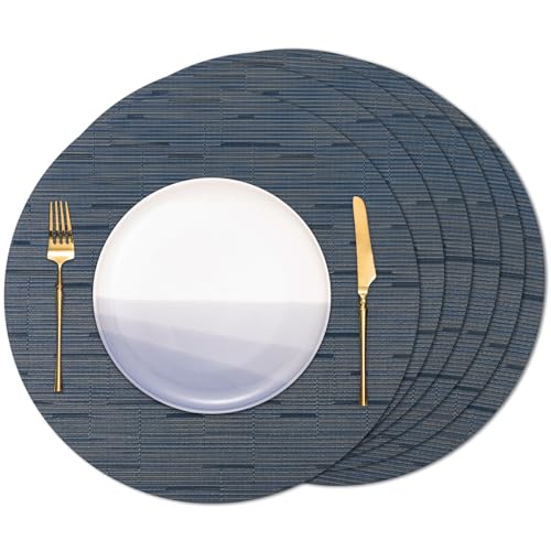 Banchif Tischsets Rund, Tischsets Abwaschbar 6er Set Platzdeckchen PVC Rund rutschfest Platzsets Abwischbar Gewebte Vinyl Platzsets Durchmesser 38 cm, Schwarz Dunkelblau Banchif Tischsets Rund, Tischsets Abwaschbar 6er Set Platzdeckchen PVC Rund rutschfest Platzsets Abwischbar Gewebte Vinyl Platzsets Durchmesser 38 cm, Schwarz Dunkelblau von Banchif
