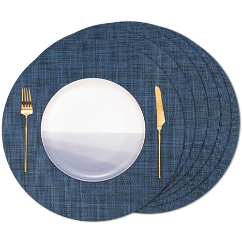 Banchif Tischsets Rund, Tischsets Abwaschbar 6er Set Platzdeckchen PVC Rund rutschfest Platzsets Abwischbar Gewebte Vinyl Platzsets Durchmesser 38 cm, Dunkelblau Banchif Tischsets Rund, Tischsets Abwaschbar 6er Set Platzdeckchen PVC Rund rutschfest Platzsets Abwischbar Gewebte Vinyl Platzsets Durchmesser 38 cm, Dunkelblau von Banchif