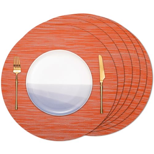 Banchif Tischsets Rund, Tischsets Abwaschbar 6er Set Platzdeckchen PVC Rund rutschfest Platzsets Abwischbar Gewebte Vinyl Platzsets Durchmesser 38 cm, Orange Banchif Tischsets Rund, Tischsets Abwaschbar 6er Set Platzdeckchen PVC Rund rutschfest Platzsets Abwischbar Gewebte Vinyl Platzsets Durchmesser 38 cm, Orange von Banchif