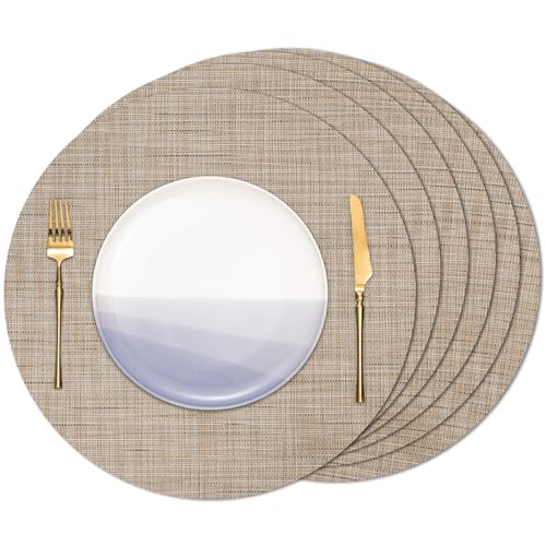 Banchif Tischsets Rund, Tischsets Abwaschbar 6er Set Platzdeckchen PVC Rund rutschfest Platzsets Abwischbar Gewebte Vinyl Platzsets Durchmesser 38 cm, Gelb Banchif Tischsets Rund, Tischsets Abwaschbar 6er Set Platzdeckchen PVC Rund rutschfest Platzsets Abwischbar Gewebte Vinyl Platzsets Durchmesser 38 cm, Gelb von Banchif