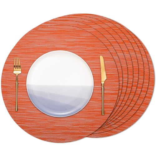 Banchif Tischsets Rund, Tischsets Abwaschbar 8er Set Platzdeckchen PVC Rund rutschfest Platzsets Abwischbar Gewebte Vinyl Platzsets Durchmesser 38 cm, Orange von Banchif