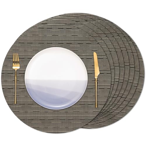 Banchif Tischsets Rund, Tischsets Abwaschbar 8er Set Platzdeckchen PVC Rund rutschfest Platzsets Abwischbar Gewebte Vinyl Platzsets Durchmesser 38 cm, Schwarz Gold von Banchif