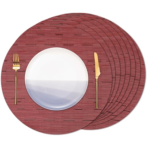 Banchif Tischsets Rund, Tischsets Abwaschbar 8er Set Platzdeckchen PVC Rund rutschfest Platzsets Abwischbar Gewebte Vinyl Platzsets Durchmesser 38 cm, Rot von Banchif