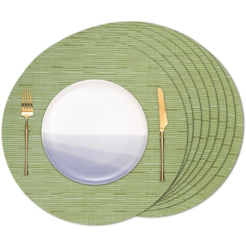 Banchif Tischsets Rund, Tischsets Abwaschbar 8er Set Platzdeckchen PVC Rund rutschfest Platzsets Abwischbar Gewebte Vinyl Platzsets Durchmesser 38 cm, Grün Banchif Tischsets Rund, Tischsets Abwaschbar 8er Set Platzdeckchen PVC Rund rutschfest Platzsets Abwischbar Gewebte Vinyl Platzsets Durchmesser 38 cm, Grün von Banchif