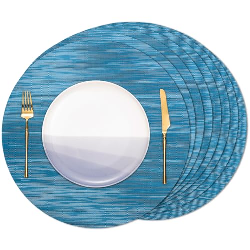 Banchif Tischsets Rund, Tischsets Abwaschbar 8er Set Platzdeckchen PVC Rund rutschfest Platzsets Abwischbar Gewebte Vinyl Platzsets Durchmesser 38 cm, Blau Banchif Tischsets Rund, Tischsets Abwaschbar 8er Set Platzdeckchen PVC Rund rutschfest Platzsets Abwischbar Gewebte Vinyl Platzsets Durchmesser 38 cm, Blau von Banchif