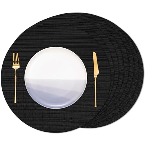 Banchif Tischsets Rund, Tischsets Abwaschbar 8er Set Platzdeckchen PVC Rund rutschfest Platzsets Abwischbar Gewebte Vinyl Platzsets Durchmesser 38 cm, Schwarz Banchif Tischsets Rund, Tischsets Abwaschbar 8er Set Platzdeckchen PVC Rund rutschfest Platzsets Abwischbar Gewebte Vinyl Platzsets Durchmesser 38 cm, Schwarz von Banchif
