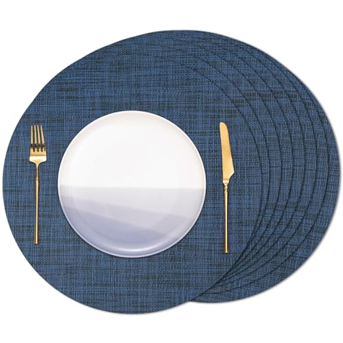 Banchif Tischsets Rund, Tischsets Abwaschbar 8er Set Platzdeckchen PVC Rund rutschfest Platzsets Abwischbar Gewebte Vinyl Platzsets Durchmesser 38 cm, Dunkelblau Banchif Tischsets Rund, Tischsets Abwaschbar 8er Set Platzdeckchen PVC Rund rutschfest Platzsets Abwischbar Gewebte Vinyl Platzsets Durchmesser 38 cm, Dunkelblau von Banchif