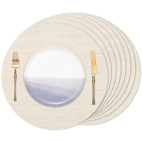 Banchif Tischsets Rund, Tischsets Abwaschbar 8er Set Platzdeckchen PVC Rund rutschfest Platzsets Abwischbar Gewebte Vinyl Platzsets Durchmesser 38 cm, Beige Banchif Tischsets Rund, Tischsets Abwaschbar 8er Set Platzdeckchen PVC Rund rutschfest Platzsets Abwischbar Gewebte Vinyl Platzsets Durchmesser 38 cm, Beige von Banchif