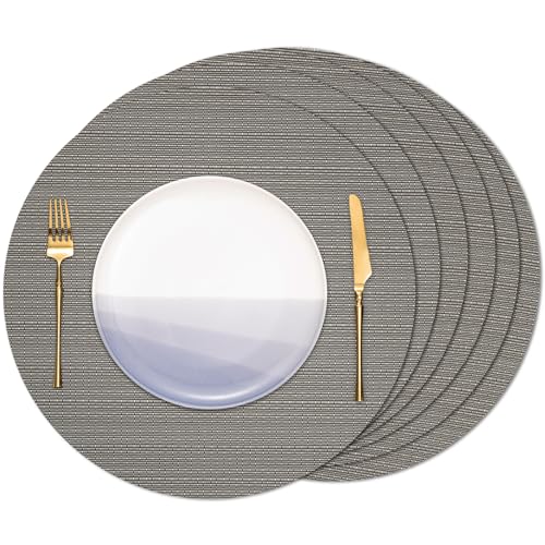 Banchif Tischsets Rund, Tischsets Abwaschbar 8er Set Platzdeckchen PVC Rund rutschfest Platzsets Abwischbar Gewebte Vinyl Platzsets Durchmesser 38 cm, Grau Banchif Tischsets Rund, Tischsets Abwaschbar 8er Set Platzdeckchen PVC Rund rutschfest Platzsets Abwischbar Gewebte Vinyl Platzsets Durchmesser 38 cm, Grau von Banchif