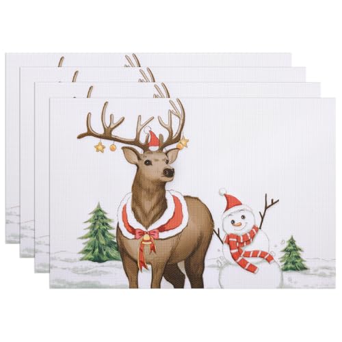 Banchif Tischsets Weihnachten Das Tischset Ist Mit Schneemann, Rentier Motiv Abwaschbar rutschfest Abgrifffeste Hitzebeständig PVC Platzsets Tischdeko Weihnachten Tischsets Set of 4 (45 x 30 cm) von Banchif