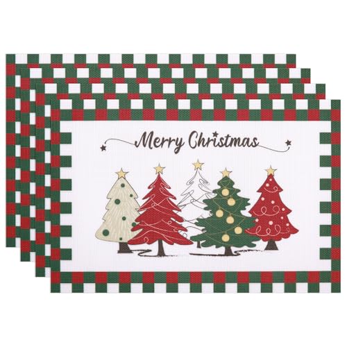 Banchif Tischsets Weihnachten Das Tischset Ist Mit Weihnachtsbaum Motiv Abwaschbar rutschfest Abgrifffeste Hitzebeständig PVC Platzsets Tischdeko Weihnachten Tischsets Set of 4 (45 x 30 cm) von Banchif