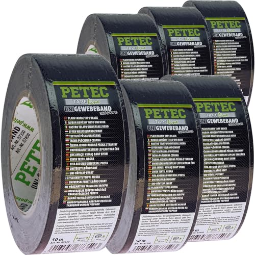 BandelOne enthält 6x 50m PETEC Uni Gewebeband Schwarz Panzerband Klebeband Panzertape Gaffa Tape von BandelOne