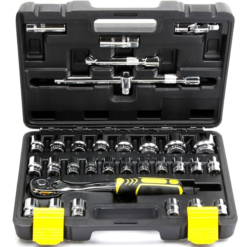 BandelOne enthält Knarrenkasten Steckschlüssel-Set Werkzeugkoffer 32-tlg. Ratsche Nüsse 1/2" Zoll von BandelOne