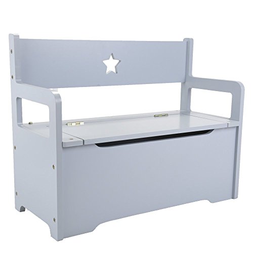 Bandits & Angels Holzspielzeugkiste mit Aufbewahrungsbank Grau – 2-in-1-Aufbewahrungsbank-Sofa – Sitzhöhe 24 cm – Maße 60x27x47 cm – Für Jungen und Mädchen – Möbelstück Kinderzimmer - Kindersitzbank von Bandits & Angels