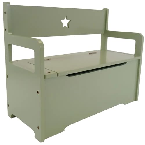 Bandits & Angels Holzspielzeugkiste mit Aufbewahrungsbank Retro Grün – 2-in-1-Aufbewahrungsbank – Sitzhöhe 24 cm – Maße 60 x 27 x 47 cm – für Jungen und Mädchen – Kinderzimmermöbel - Kindersitzbank von Bandits & Angels