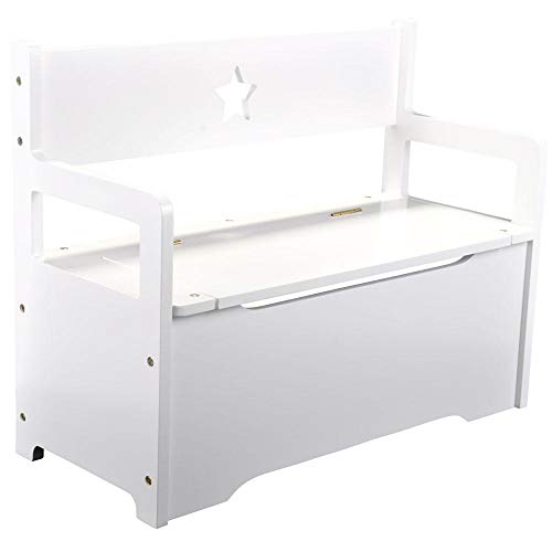 Bandits & Angels Holzspielzeugkiste mit Aufbewahrungsbank weiß – 2-in-1-Aufbewahrungsbank – Sitzhöhe 24 cm – Maße 60 x 27 x 47 cm – für Jungen und Mädchen – Kinderzimmermöbel - Kindersitzbank von Bandits & Angels