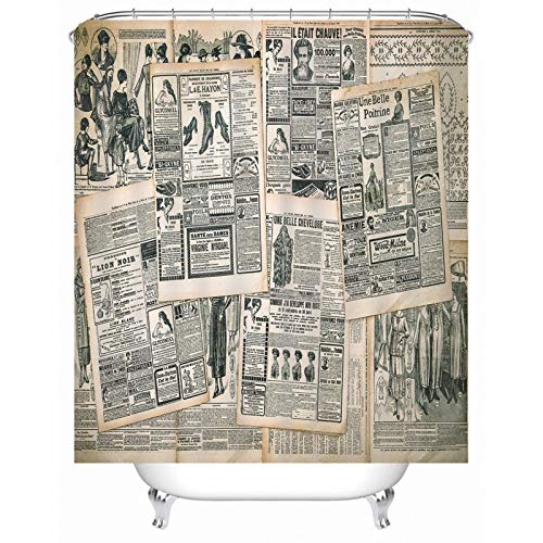 Banemi 3D Duschvorhänge, Groß Duschvorhang Weiß Schwarz Zeitung Polyestergewebe 150X200cm für Eck Dusche mit 12 Duschvorhangringen von Banemi