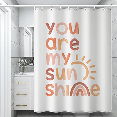 Banemi 3D Duschvorhang, Duschvorhang Anti Schimmel Weiß Rosa Orange Brief Polyestergewebe Wasserdicht mit Haken 180X200cm von Banemi