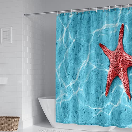 Banemi Duschvorhang 90X180, Textil Duschvorhang Blau Seesternmuster mit Strandmotiv Schöner Duschvorhang von Banemi